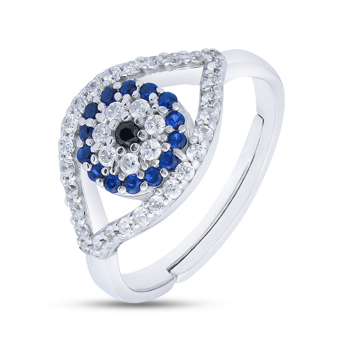 Eyes of Protection Rhodium-Plated CZ 925 Sterling Silver Ring (Adjustable)