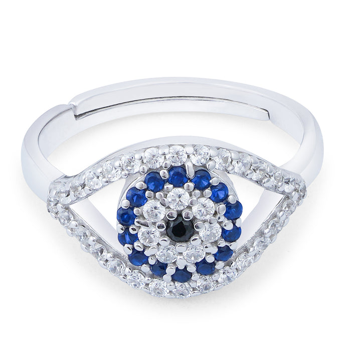 Eyes of Protection Rhodium-Plated CZ 925 Sterling Silver Ring (Adjustable)