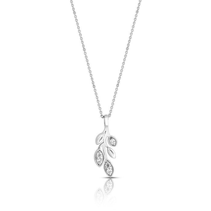 Falling Leaf CZ Rhodium Plated 925 Silver Necklace