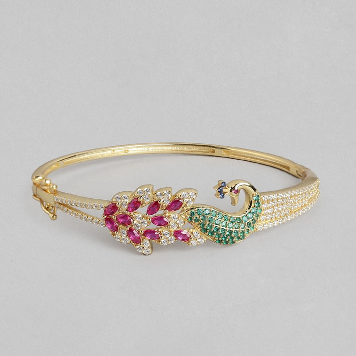 Women's 925 Sterling Silver gold peacock bracelet featuring vibrant red, green and clear stones – Zavya