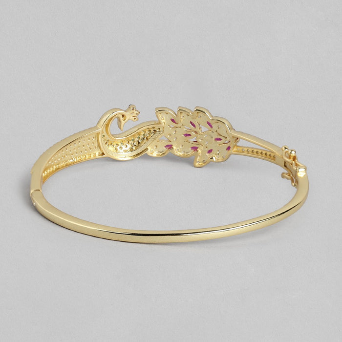 Gold-plated 925 Sterling Silver peacock bracelet for women. Elegant jewellery with pink and clear stones – Zavya