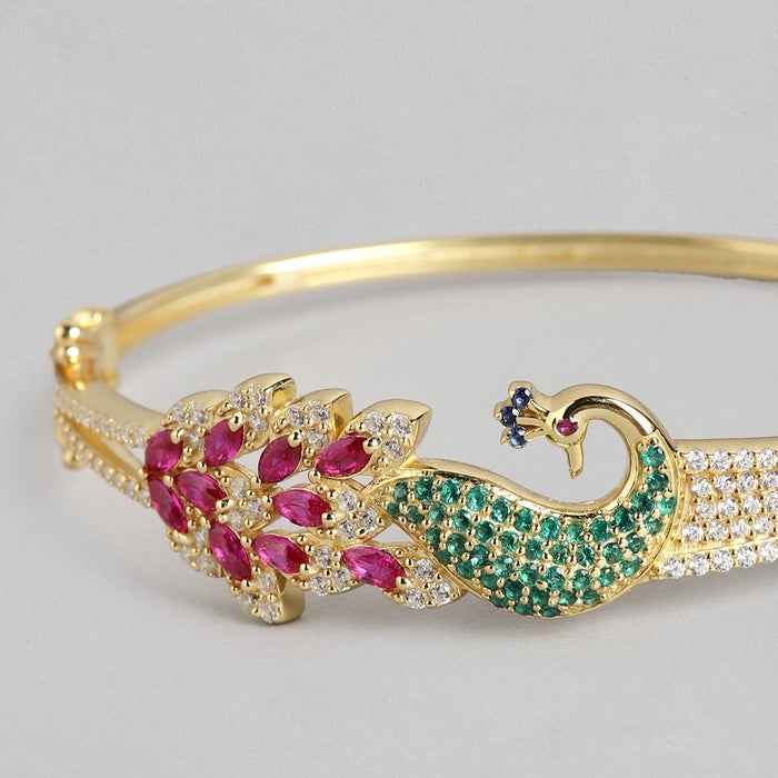 Women's 925 Sterling Silver gold peacock bracelet with sparkling pink and green stones – Zavya