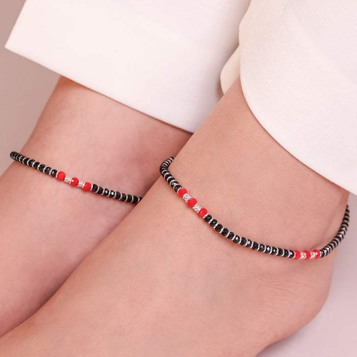 Fiery Elegance Rhodium Plated 925 Sterling Silver Anklet