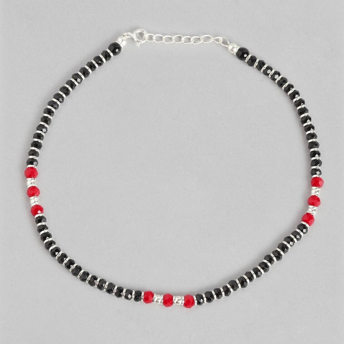 Fiery Elegance Rhodium Plated 925 Sterling Silver Anklet