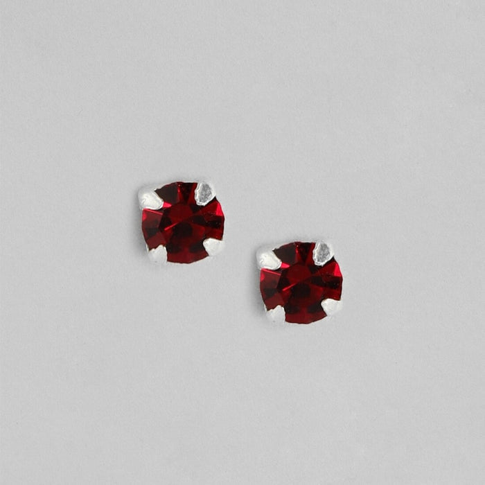 Fiery Elegance Rhodium-Plated 925 Sterling Silver Red Cubic Zirconia Stud Earrings
