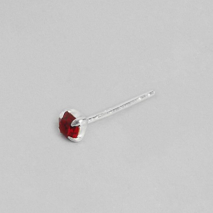 Fiery Elegance Rhodium-Plated 925 Sterling Silver Red Cubic Zirconia Stud Earrings