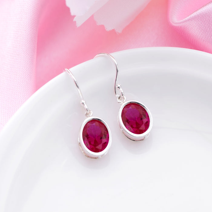 Fiery Elegance Rhodium-Plated Red CZ 925 Sterling Silver Earrings