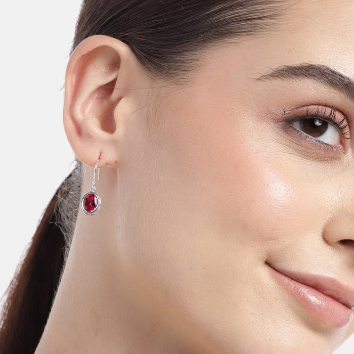 Fiery Elegance Rhodium-Plated Red CZ 925 Sterling Silver Earrings