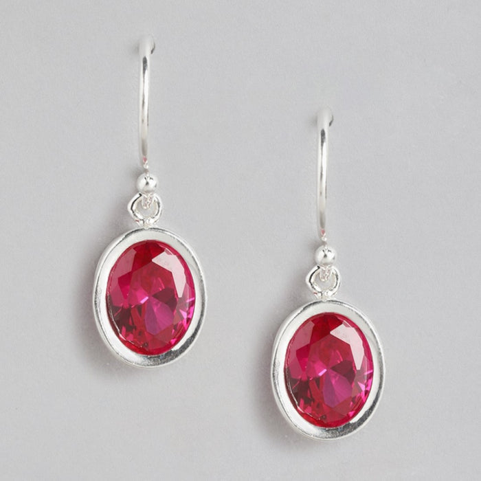 Fiery Elegance Rhodium-Plated Red CZ 925 Sterling Silver Earrings