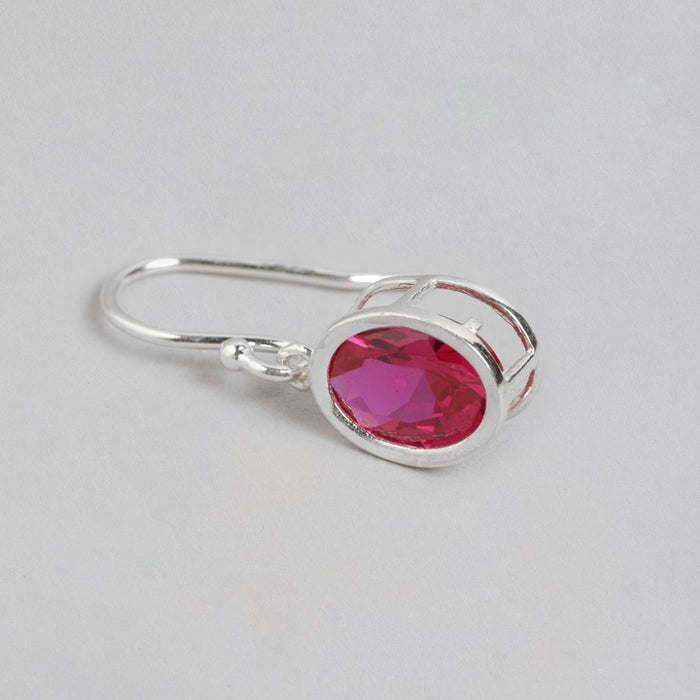 Fiery Elegance Rhodium-Plated Red CZ 925 Sterling Silver Earrings
