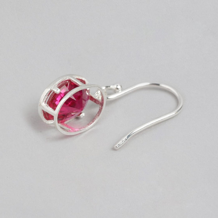 Fiery Elegance Rhodium-Plated Red CZ 925 Sterling Silver Earrings
