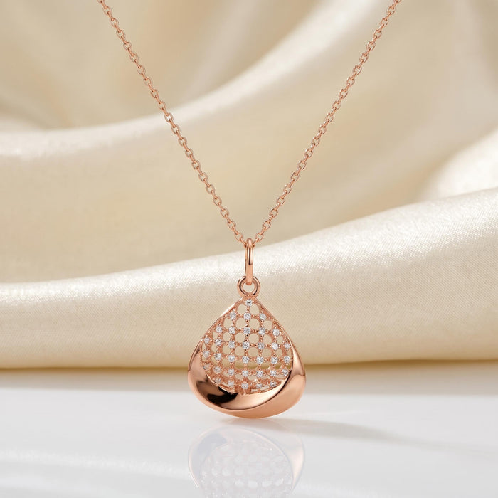 Filigree Rose Gold Plated 925 Sterling Silver Pendant with Link Chain