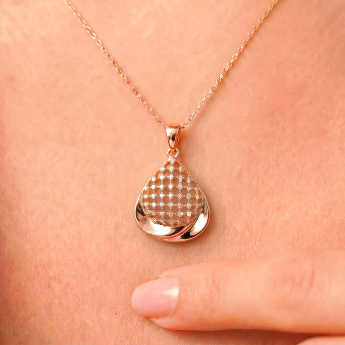 Filigree Rose Gold Plated 925 Sterling Silver Pendant with Link Chain