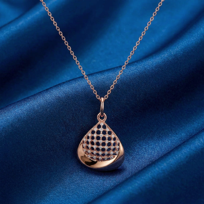 Filigree Rose Gold Plated 925 Sterling Silver Pendant with Link Chain