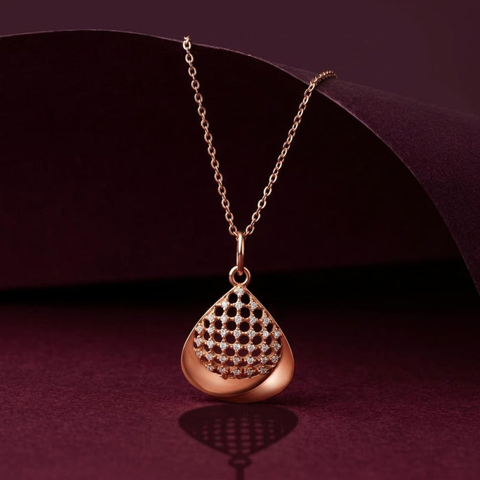Filigree Rose Gold Plated 925 Sterling Silver Pendant with Link Chain