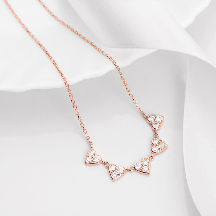 Five Heart Essence CZ Rose Gold Plated 925 Silver Necklace