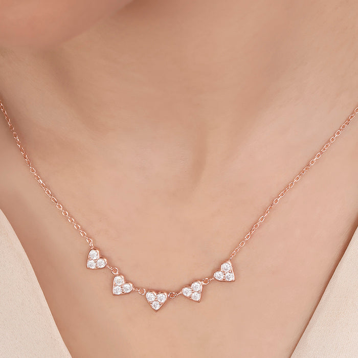 Five Heart Essence CZ Rose Gold Plated 925 Silver Necklace