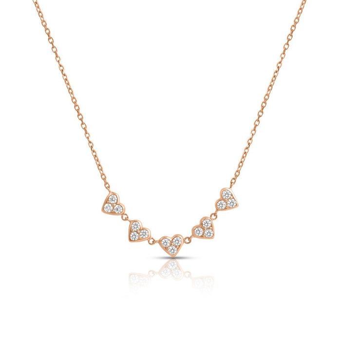 Five Heart Essence CZ Rose Gold Plated 925 Silver Necklace