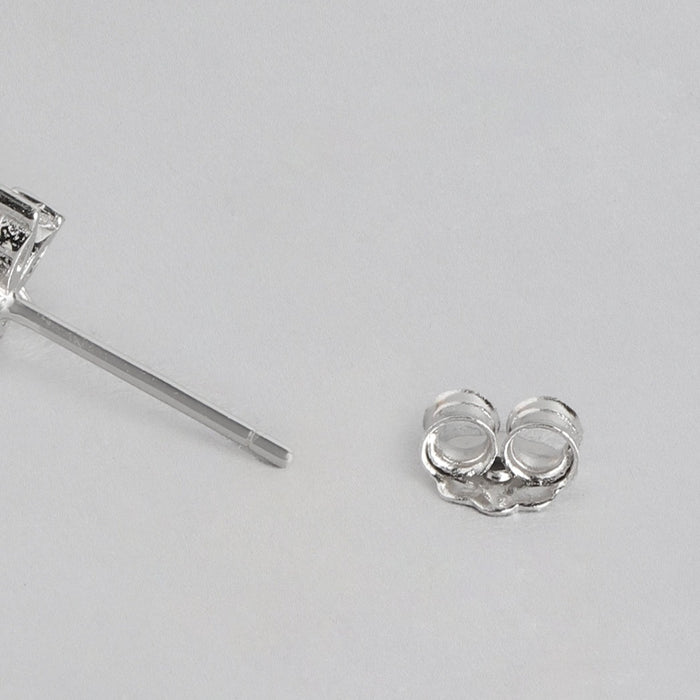 Five Petal CZ Star Rhodium Plated 925 Silver Stud Earrings