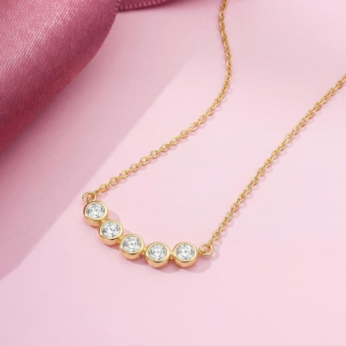 Five Stone Bezel Set Gold Plated 925 Sterling Silver Necklace