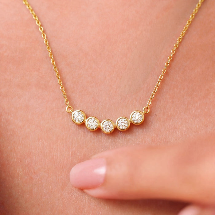 Five Stone Bezel Set Gold Plated 925 Sterling Silver Necklace