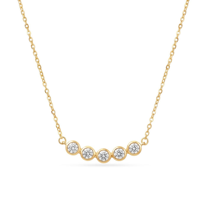 Five Stone Bezel Set Gold Plated 925 Sterling Silver Necklace