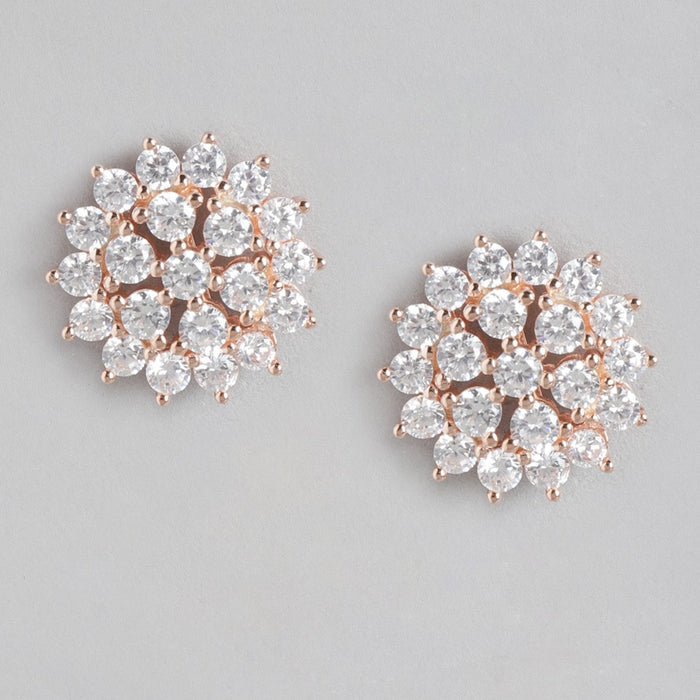 Fleur de Luxe Rose Gold-Plated Floral CZ 925 Sterling Silver Earrings