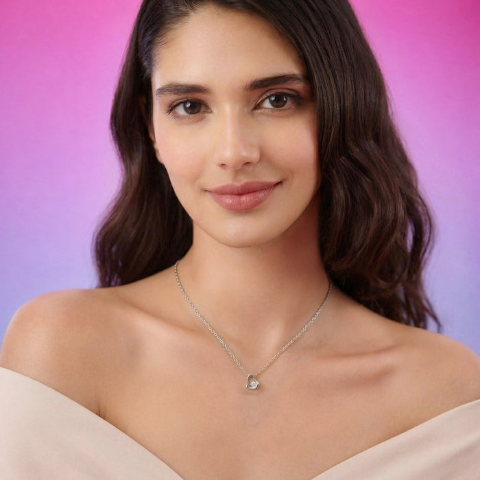 Floating Heart Glow Rhodium Plated 925 Silver Necklace