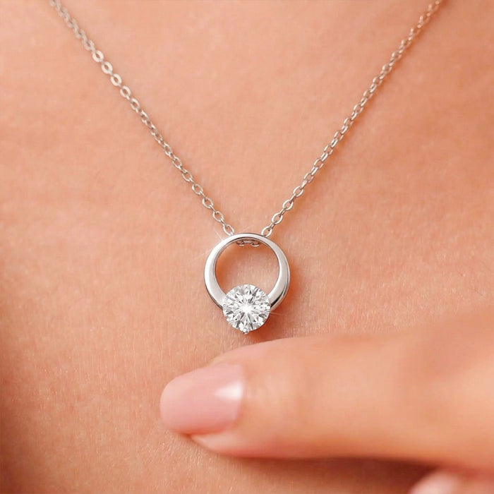 Floating Solitaire Circle Rhodium Plated 925 Silver Necklace