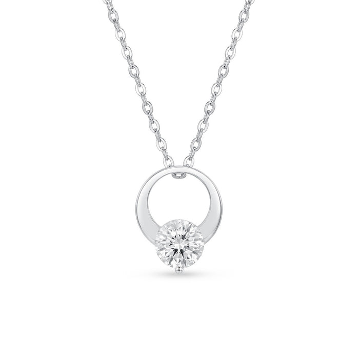 Floating Solitaire Circle Rhodium Plated 925 Silver Necklace