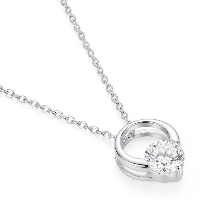 Floating Solitaire Circle Rhodium Plated 925 Silver Necklace