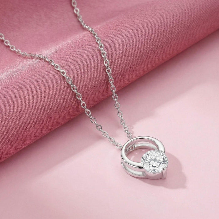 Floating Solitaire Circle Rhodium Plated 925 Silver Necklace