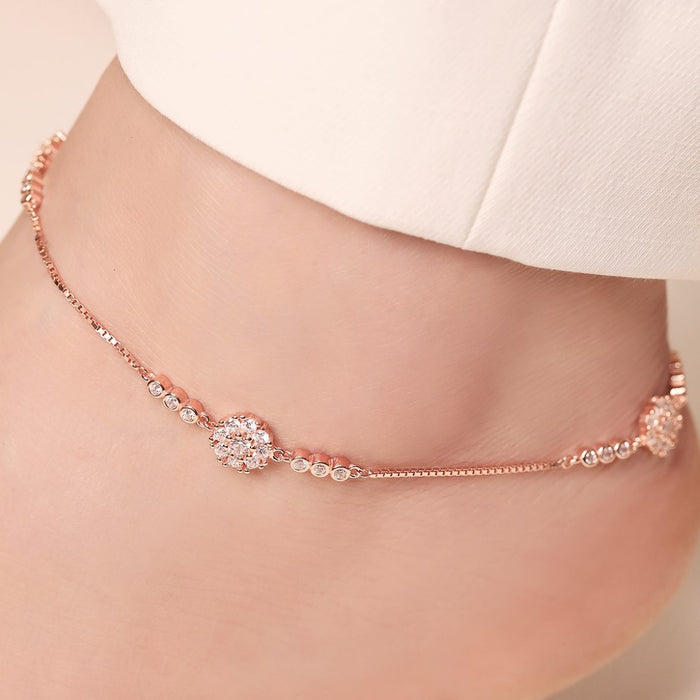 Floral Aura Rose Gold Plated CZ 925 Sterling Silver Anklet