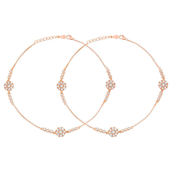 Floral Aura Rose Gold Plated CZ 925 Sterling Silver Anklet