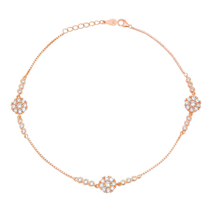 Floral Aura Rose Gold Plated CZ 925 Sterling Silver Anklet