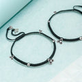 Floral Black 925 Sterling Silver Rhodium-Plated Thread Anklet