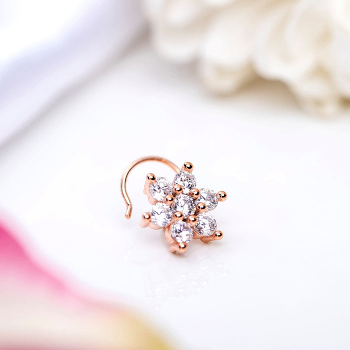 Floral Bloom Rose Gold Plated 925 Silver Nose Pin