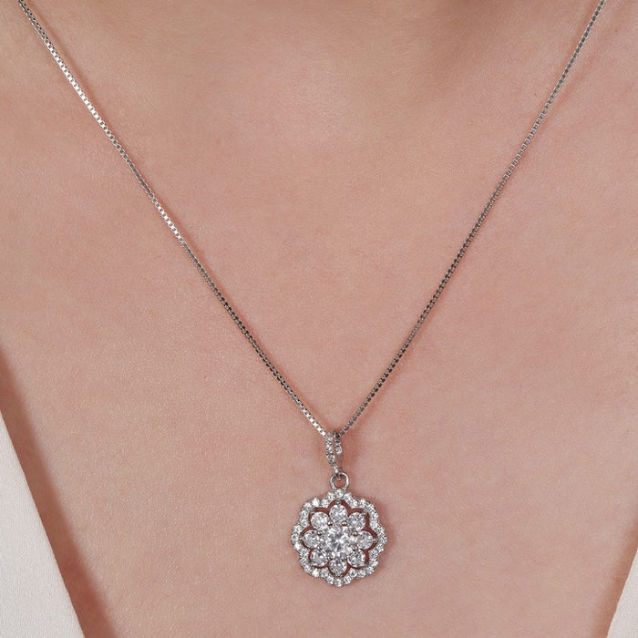 Floral Brilliance Rhodium Plated 925 Sterling Silver Pendant