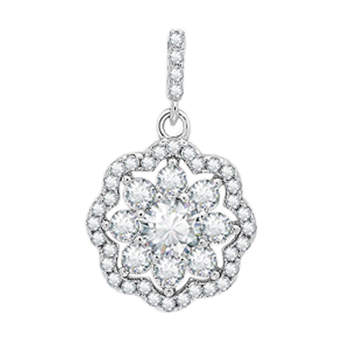 Floral Brilliance Rhodium Plated 925 Sterling Silver Pendant