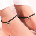 Floral Charm 925 Silver Black Thread Anklet