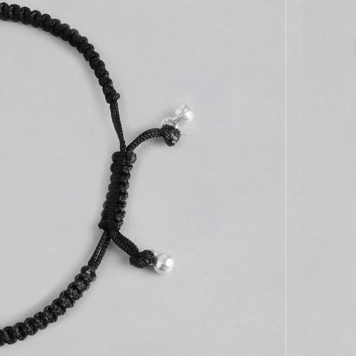 Floral Charm 925 Silver Black Thread Anklet
