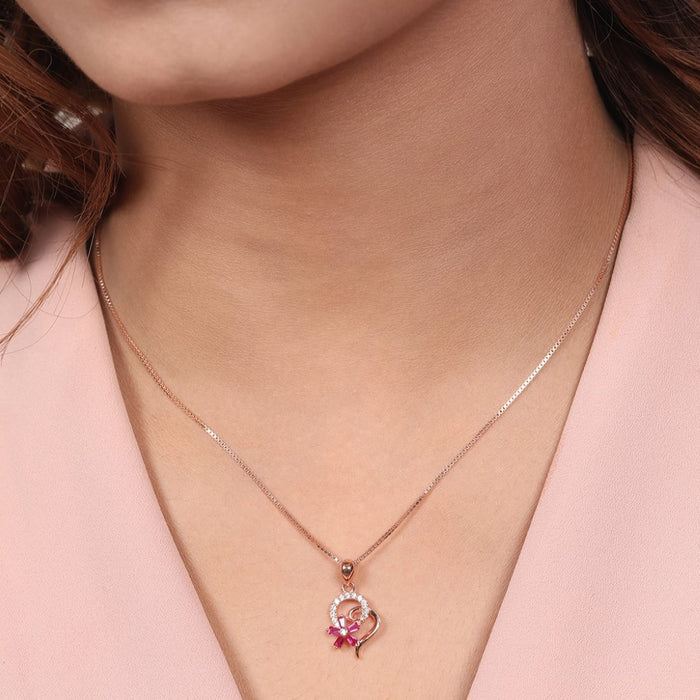 Floral Circles Rose Gold Plated 925 Sterling Silver Women's Pendant