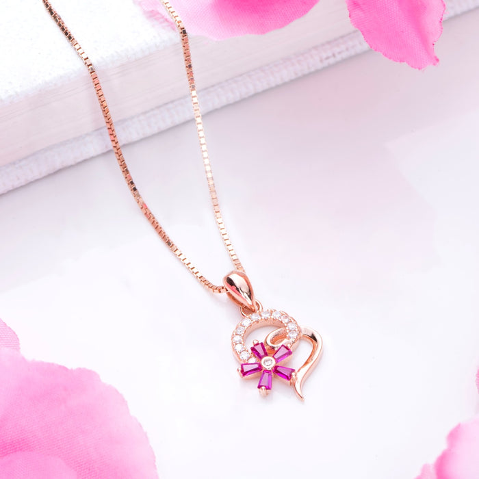 Floral Circles Rose Gold Plated 925 Sterling Silver Women's Pendant