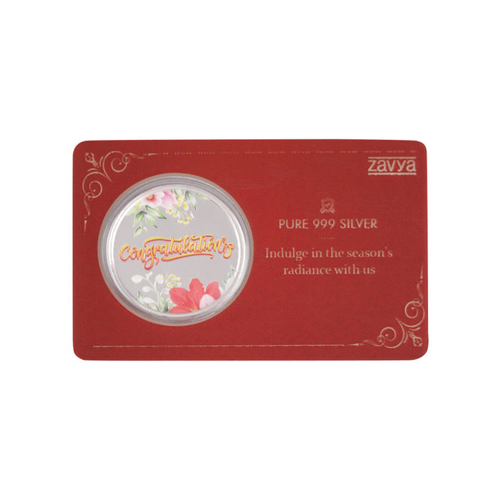 Floral Congratulations Silver Medallion - 999 Fine Silver- 10 gm