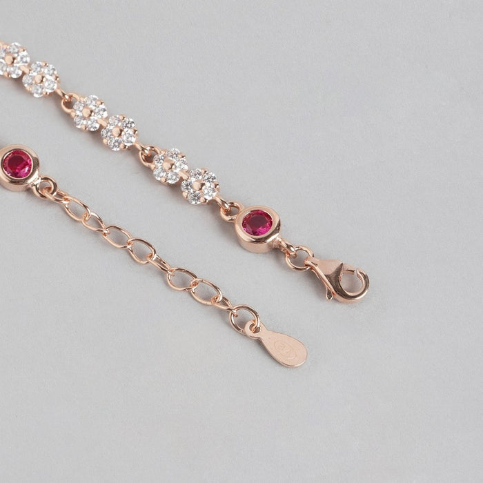 Floral Cubic Zirconia Rose Gold Plated 925 Sterling Silver Anklet