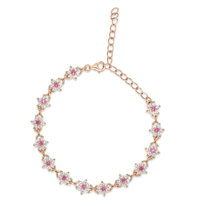 Women's rose gold plated 925 Sterling Silver anklet with floral cubic zirconia and pink center stones. – Zavya