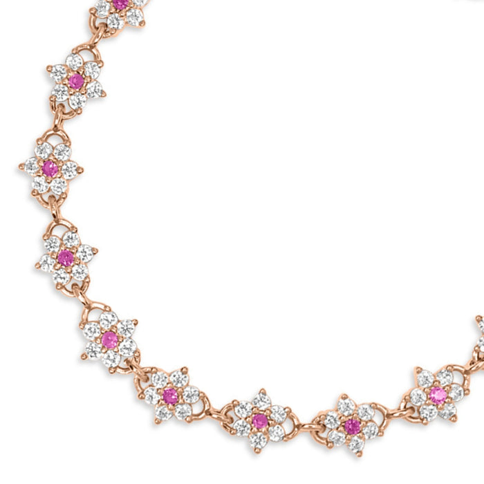 Women's rose gold 925 Sterling Silver floral anklet with pink and white cubic zirconia flowers – Zavya