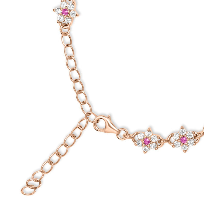 Women's rose gold plated 925 Sterling Silver anklet with floral cubic zirconia charms and pink stones – Zavya