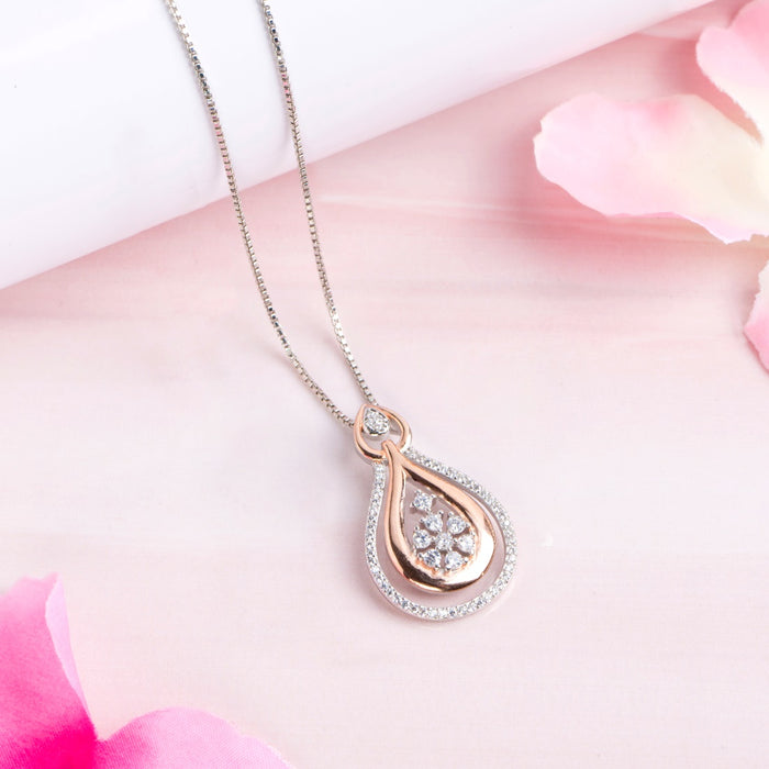 Floral CZ Harmony Dual Tone-Plated 925 Sterling Silver Pendant with Chain