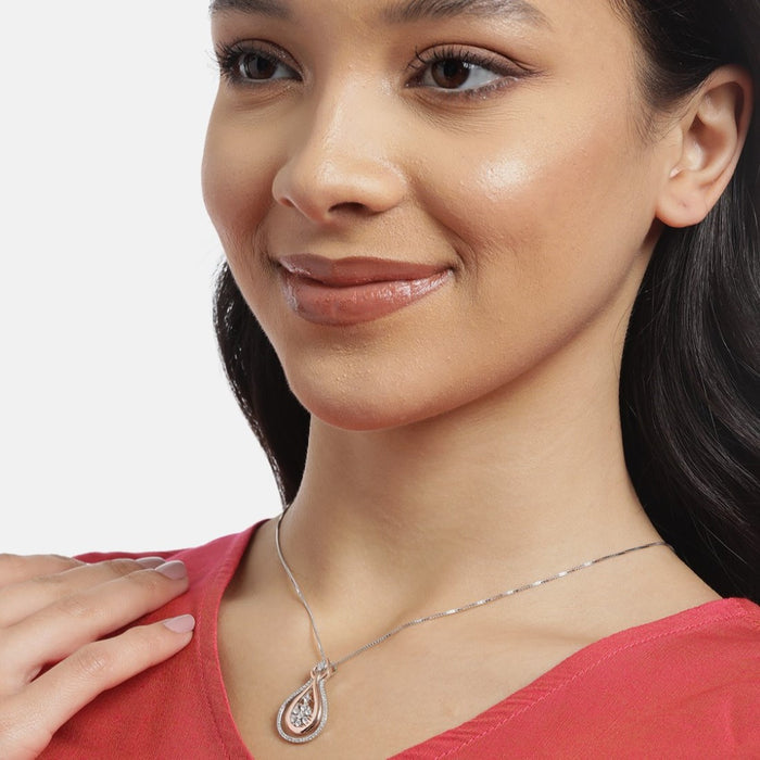 Floral CZ Harmony Dual Tone-Plated 925 Sterling Silver Pendant with Chain